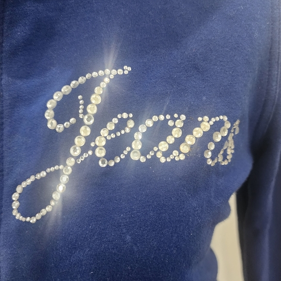 [ Guess Jeans]Royal blue,CUTEST, ZIP UP, HOODED JACKET W/ LACE TIES & RHINESTONE - Picture 4 of 16